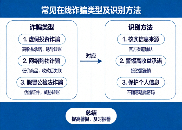 일반적인 온라인 사기 유형과 이를 식별하는 방법을 설명하는 플로우 차트